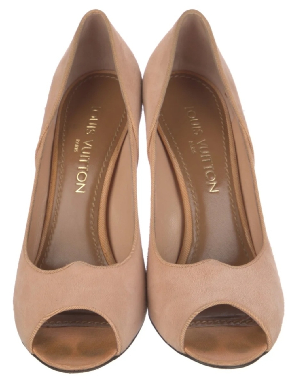 Louis Vuitton Beige Peep-Toe Suede Pumps